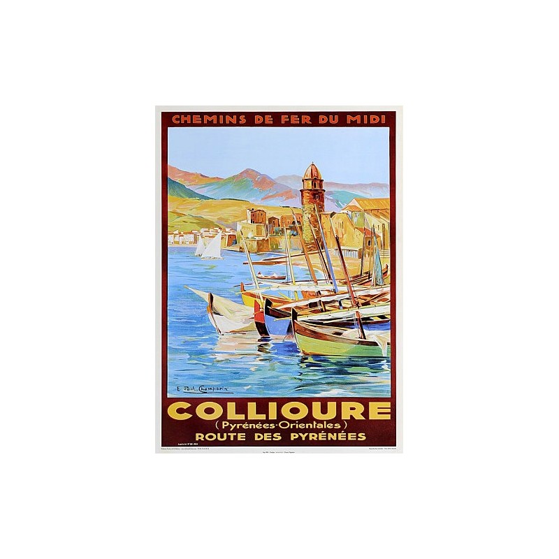  Affiche ancienne Collioure "Chemin de fer du midi"