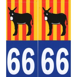 Autocollants (par 2) pour plaque immatriculation avec l'âne catalan et le drapeau