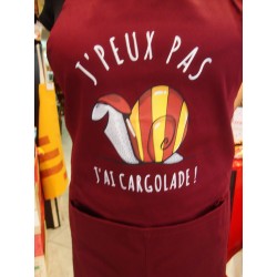 Apron burgundy with catalan snail " j'peux pas j'ai cargolade"