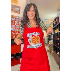 Tablier rouge "j'peux pas j'ai cargolade" avec l'escargot catalan