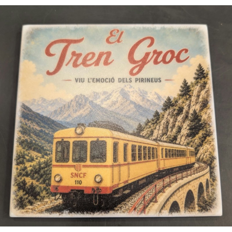 Dessous de plat carré train jaune en marbre